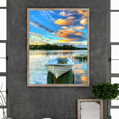 Lake Boat - Full Round Drill Diamond Painting 40*50CM