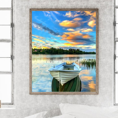 Lake Boat - Full Round Drill Diamond Painting 40*50CM