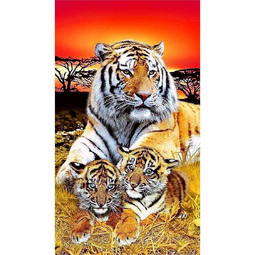 Parent-Child Tiger - Full Round Drill Diamond Painting 40*70CM