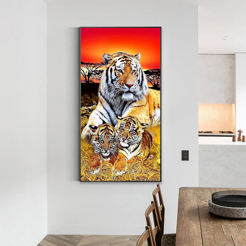 Parent-Child Tiger - Full Round Drill Diamond Painting 40*70CM