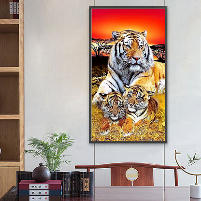 Parent-Child Tiger - Full Round Drill Diamond Painting 40*70CM