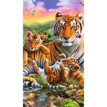 Parent-Child Tiger - Full Round Drill Diamond Painting 40*70CM