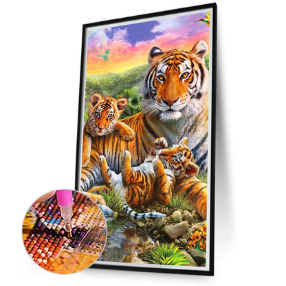 Parent-Child Tiger - Full Round Drill Diamond Painting 40*70CM