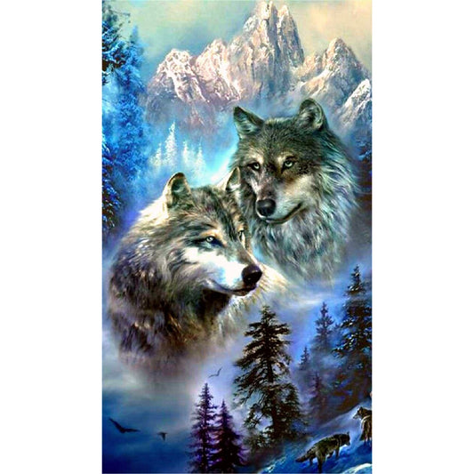 Snow Mountain Wolf - Full Round Drill Diamond Painting 40*70CM