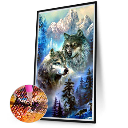Snow Mountain Wolf - Full Round Drill Diamond Painting 40*70CM