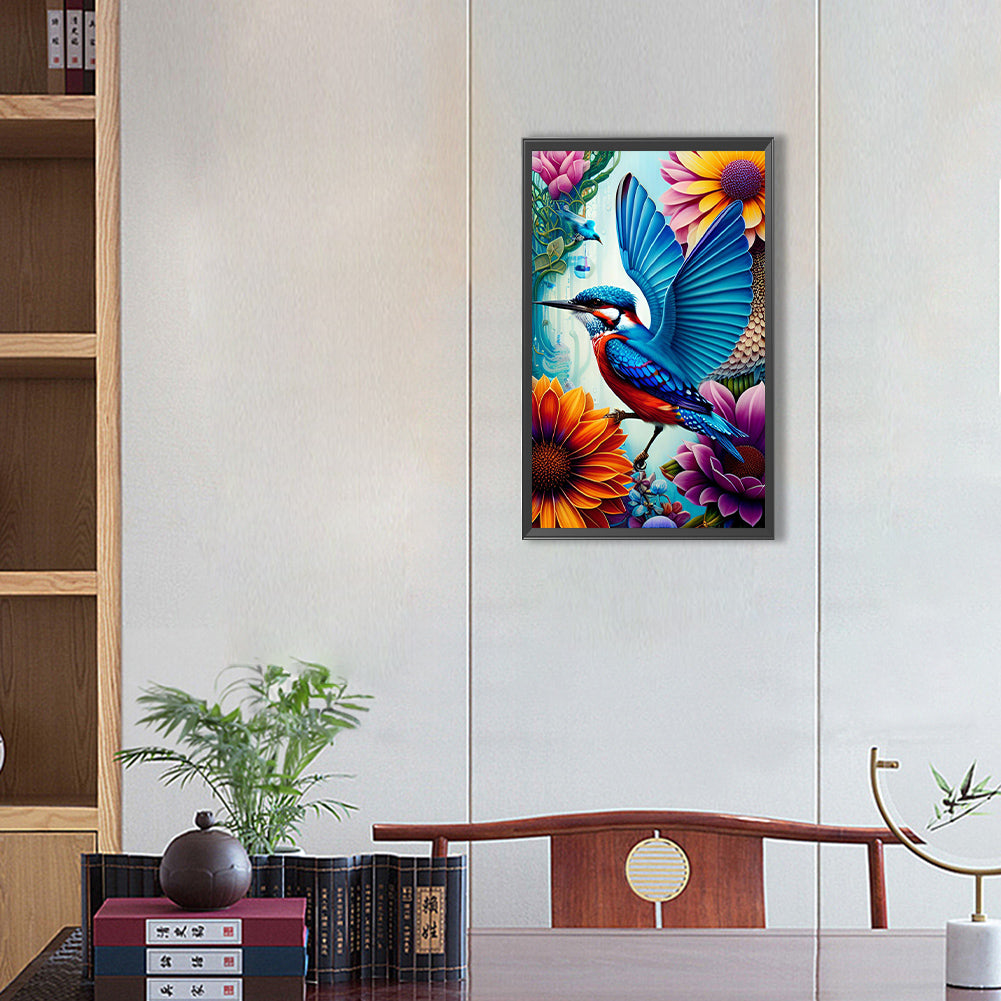 Blue Magpie Bird - Full Round Drill Diamond Painting 30*50CM