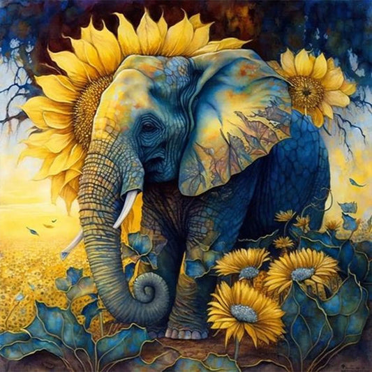 Elephant Among Sunflowers - Full Square Drill Diamond Painting 40*40CM