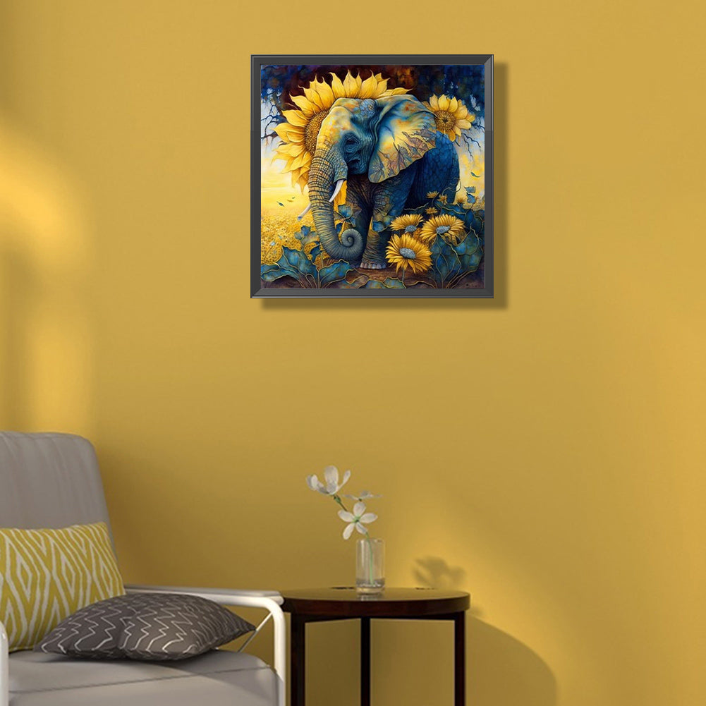 Elephant Among Sunflowers - Full Square Drill Diamond Painting 40*40CM