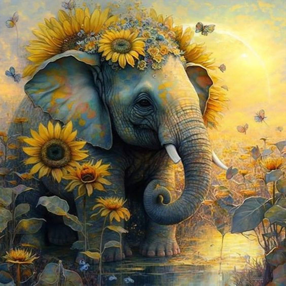 Elephant Among Sunflowers - Full Square Drill Diamond Painting 40*40CM