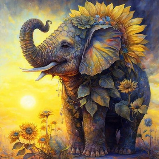 Elephant Among Sunflowers - Full Square Drill Diamond Painting 40*40CM