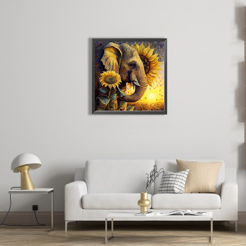 Elephant Among Sunflowers - Full Square Drill Diamond Painting 40*40CM