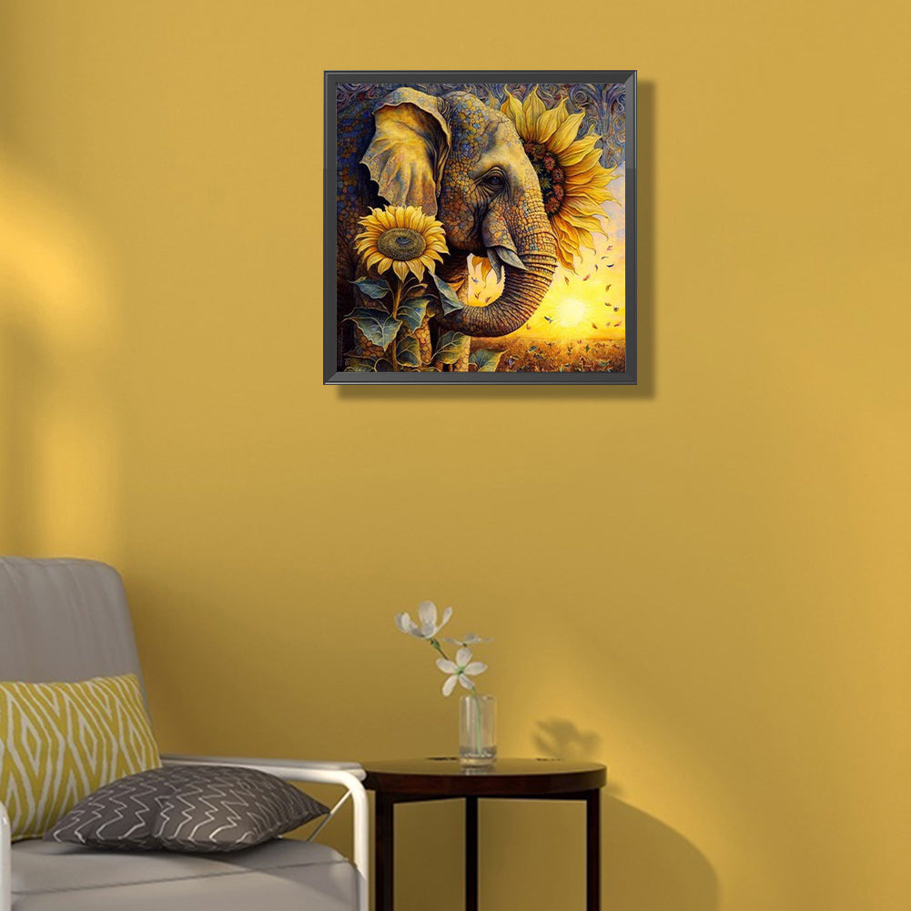 Elephant Among Sunflowers - Full Square Drill Diamond Painting 40*40CM