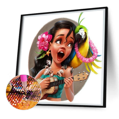 Girl Playing Ukulele - Full Round Drill Diamond Painting 30*30CM