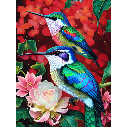 Hummingbird On Flower - Full Round Drill Diamond Painting 30*40CM