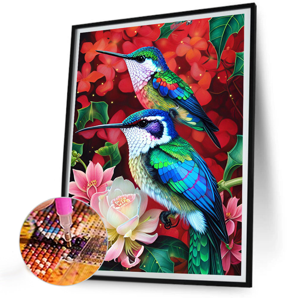 Hummingbird On Flower - Full Round Drill Diamond Painting 30*40CM