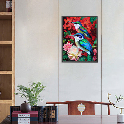 Hummingbird On Flower - Full Round Drill Diamond Painting 30*40CM