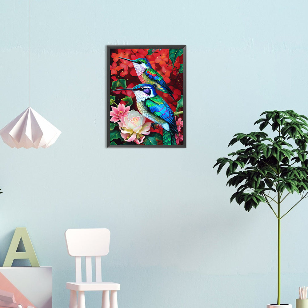 Hummingbird On Flower - Full Round Drill Diamond Painting 30*40CM