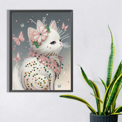 White Butterfly Cat - Special Shaped Drill Diamond Painting 30*40CM