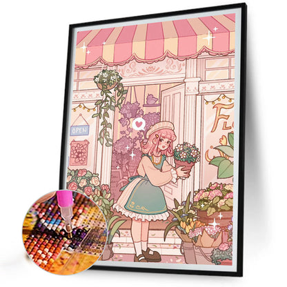 Flower Shop Girl - Full Round Drill Diamond Painting 40*50CM