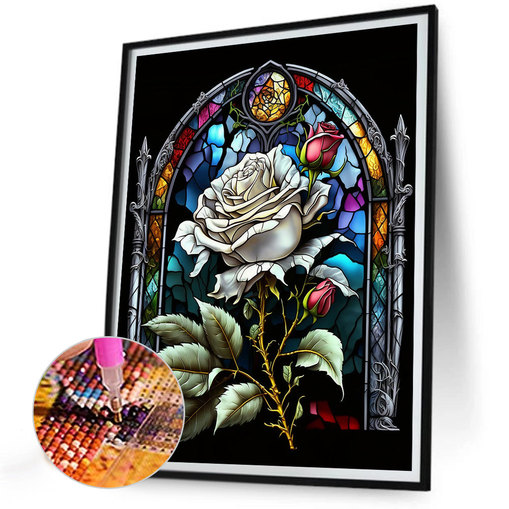 Blooming Rose Glass Painting - Full Round Drill Diamond Painting 30*40CM