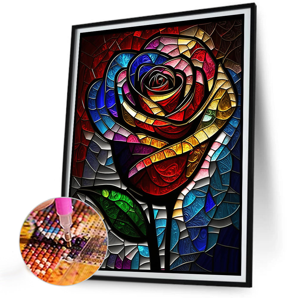 Blooming Rose Glass Painting - Full Round Drill Diamond Painting 30*40CM