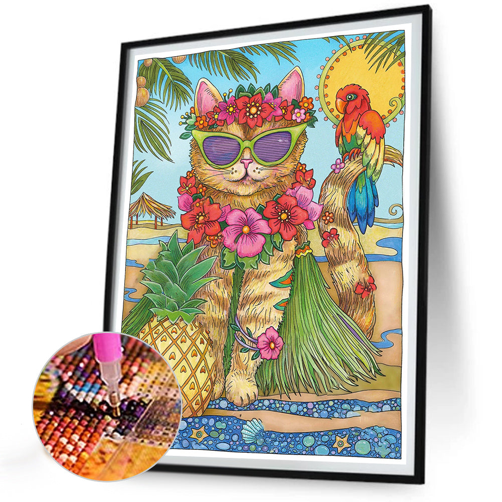 Holiday Cat - Full Round Drill Diamond Painting 30*40CM