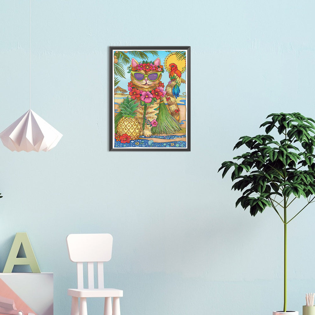 Holiday Cat - Full Round Drill Diamond Painting 30*40CM