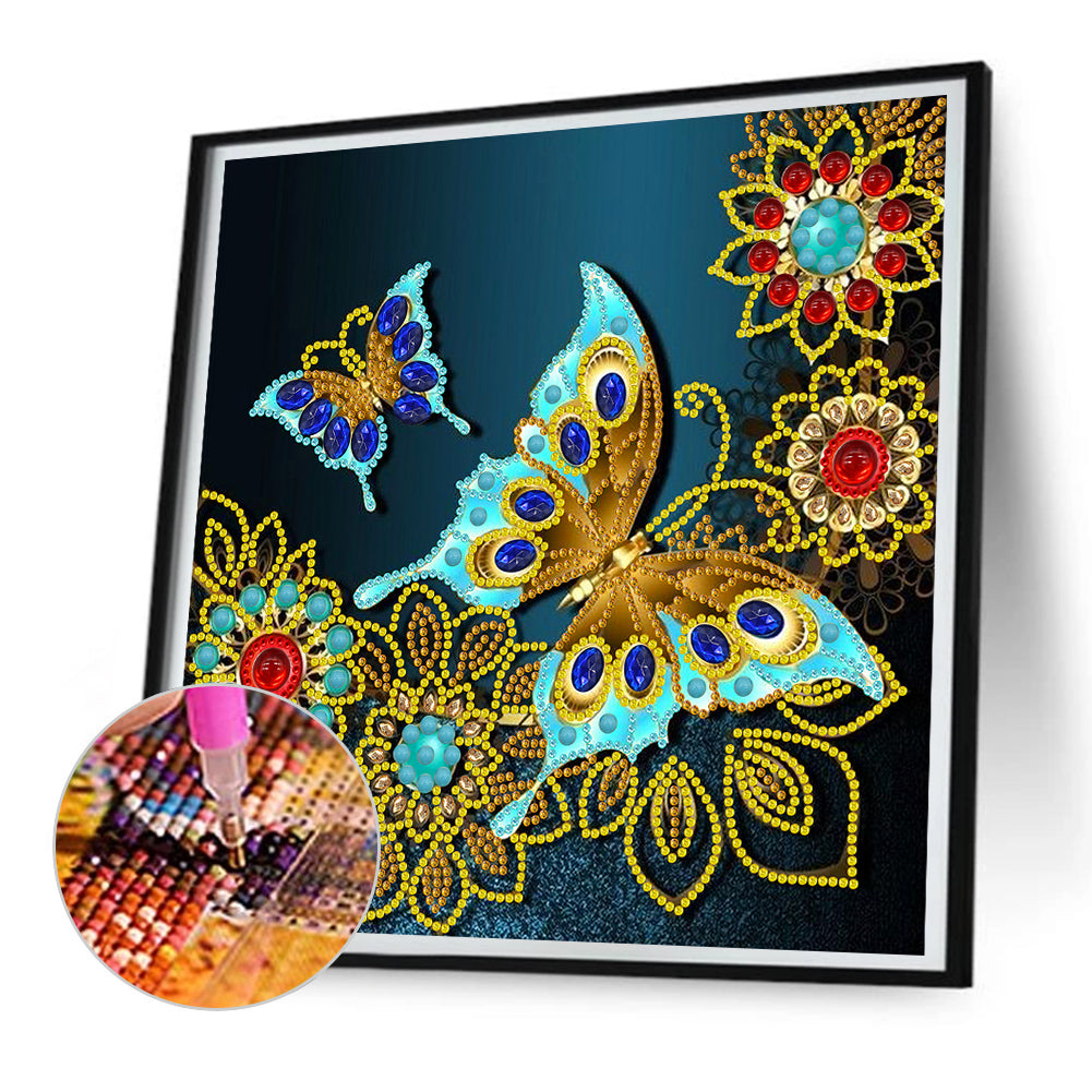 Blue Butterfly Flower - Special Shaped Drill Diamond Painting 30*30CM