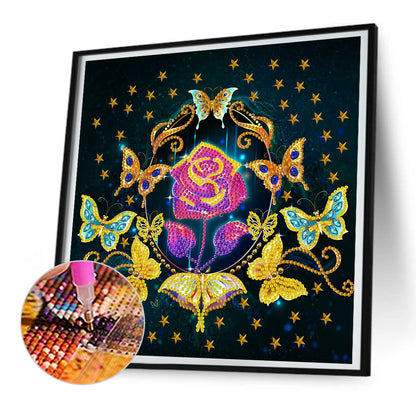 Blue Butterfly Flower - Special Shaped Drill Diamond Painting 30*30CM