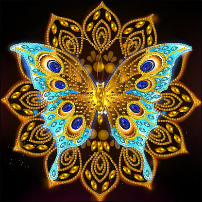 Blue Butterfly Flower - Special Shaped Drill Diamond Painting 30*30CM