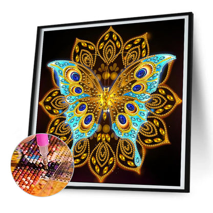 Blue Butterfly Flower - Special Shaped Drill Diamond Painting 30*30CM