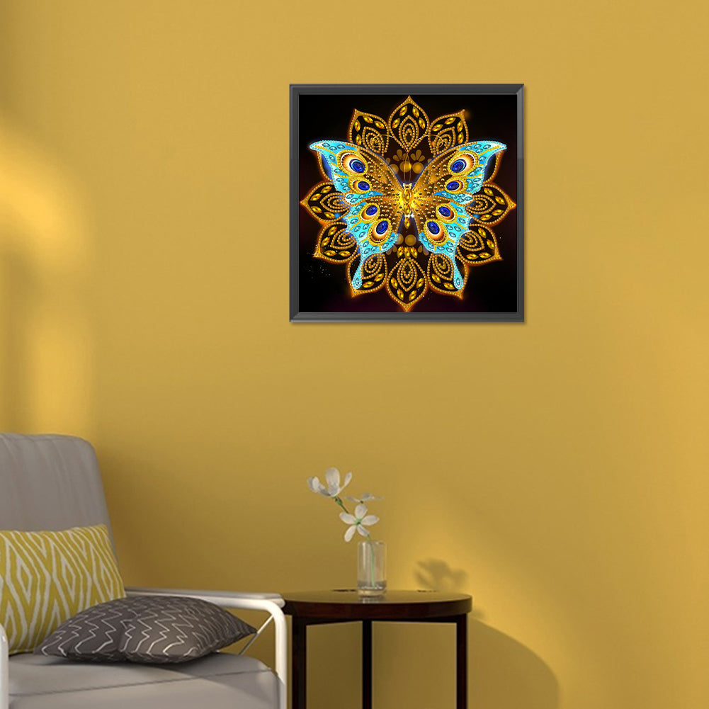 Blue Butterfly Flower - Special Shaped Drill Diamond Painting 30*30CM