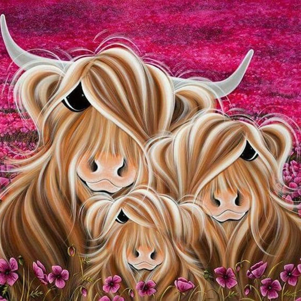 Highland Yak Family - Full Square Drill Diamond Painting 35*35CM