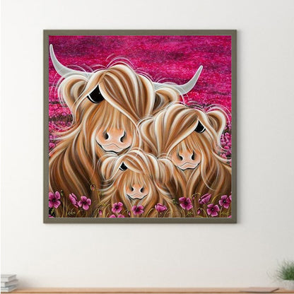 Highland Yak Family - Full Square Drill Diamond Painting 35*35CM