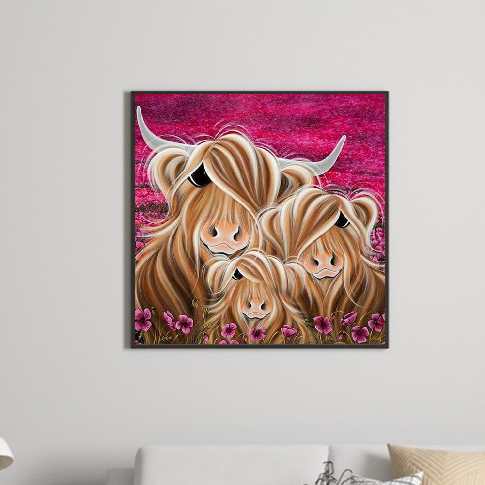 Highland Yak Family - Full Square Drill Diamond Painting 35*35CM