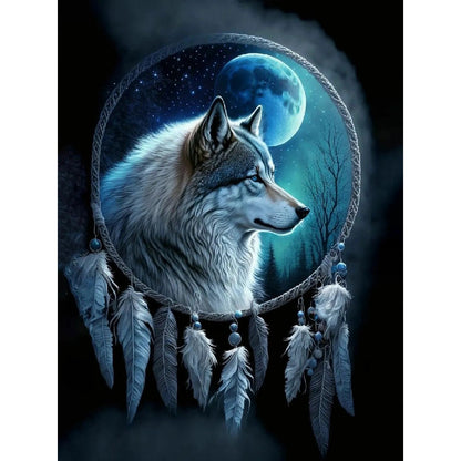 Wolf Head Dream Catcher - Full Round Drill Diamond Painting 30*40CM