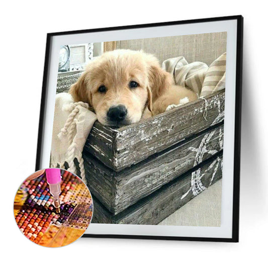 Wooden Frame Puppy - Full Round Drill Diamond Painting 50*50CM