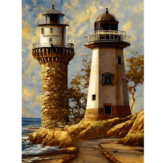 Seaside Lighthouse - Full Round Drill Diamond Painting 30*40CM