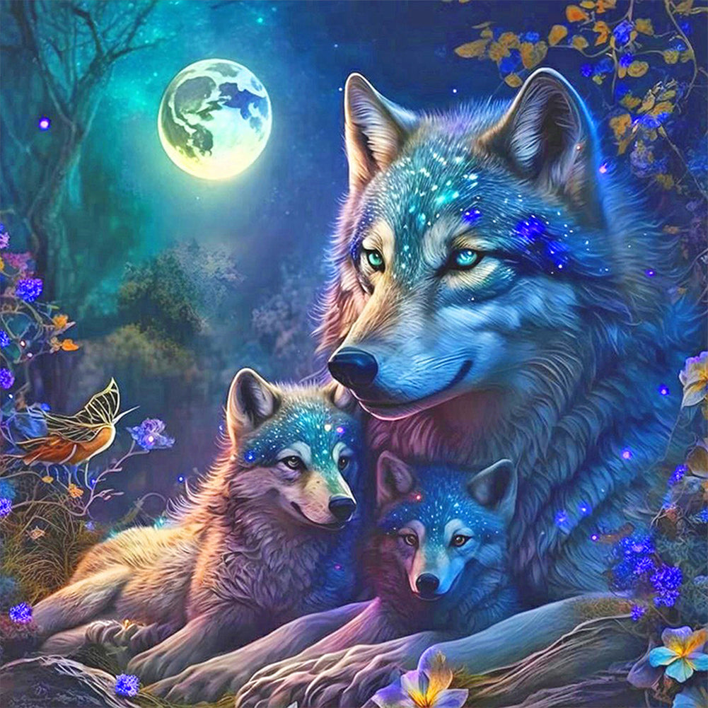 Wolf Under The Moon - Full Round Drill Diamond Painting 50*50CM