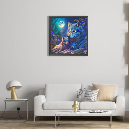 Wolf Under The Moon - Full Round Drill Diamond Painting 50*50CM