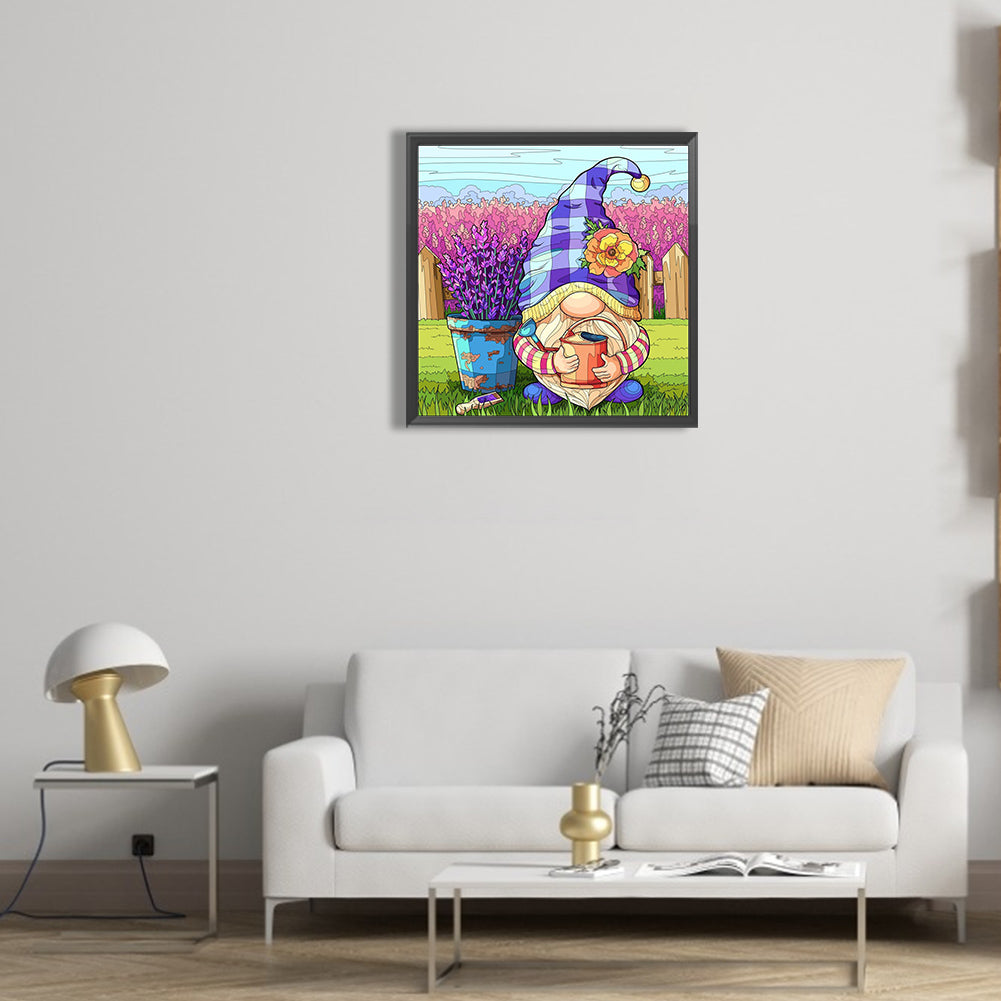 Gnome Watering Flowers - Full Round Drill Diamond Painting 30*30CM