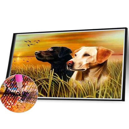 Two Puppies Looking Away - Full Round Drill Diamond Painting 40*30CM