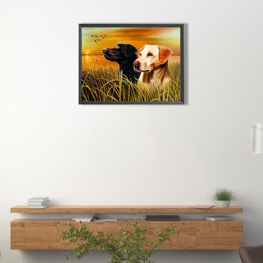 Two Puppies Looking Away - Full Round Drill Diamond Painting 40*30CM