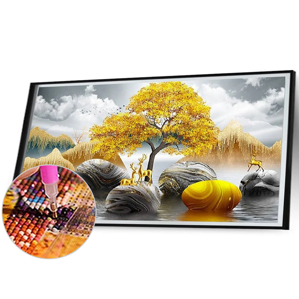 Golden Deer Ginkgo Leaf - Full Round Drill Diamond Painting 70*40CM