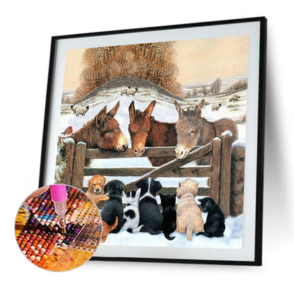 Old Donkey And Small Animals - Full Round Drill Diamond Painting 45*45CM