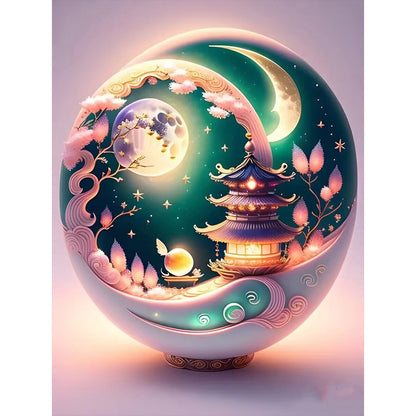 Tower And Full Moon - Full Round Drill Diamond Painting 30*40CM
