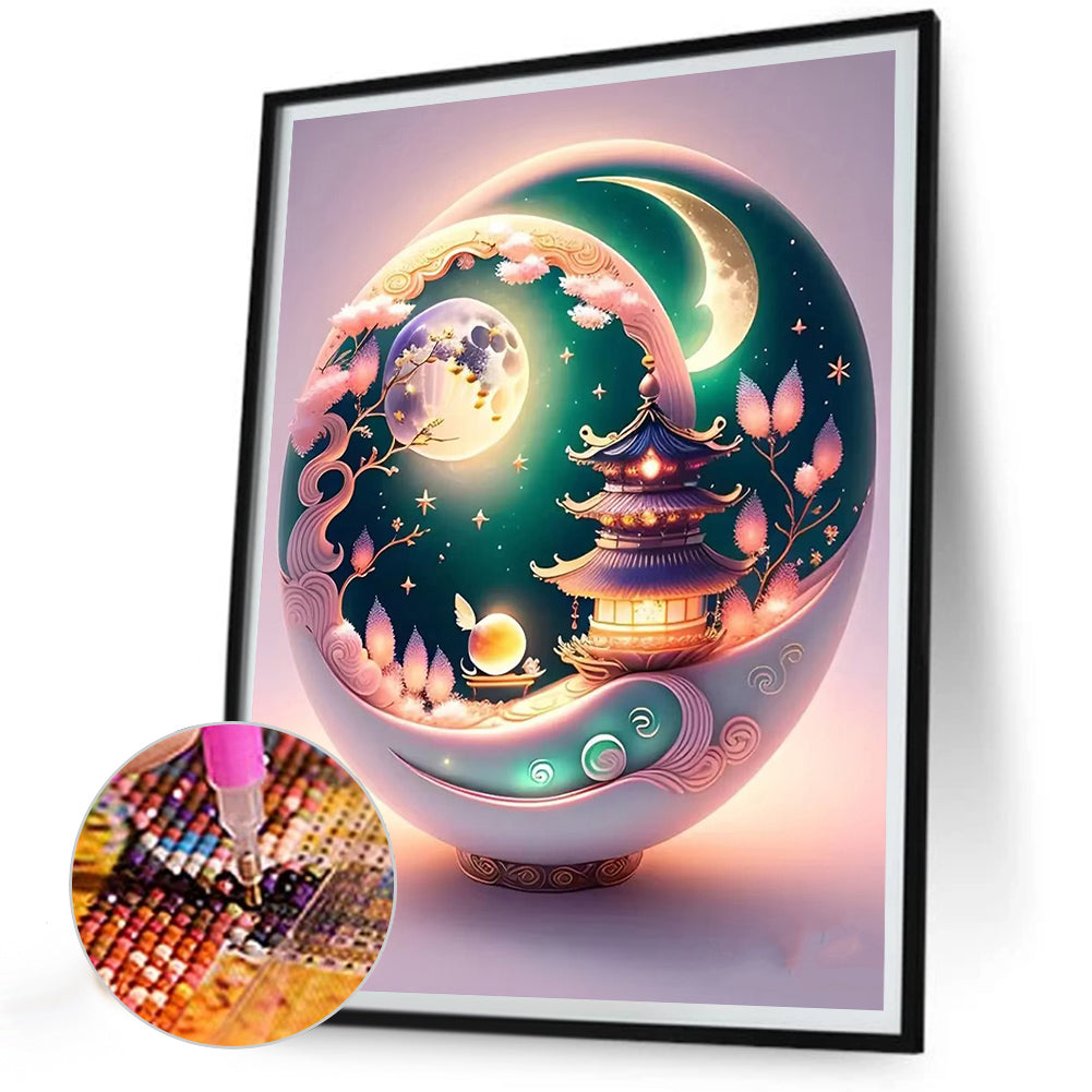 Tower And Full Moon - Full Round Drill Diamond Painting 30*40CM