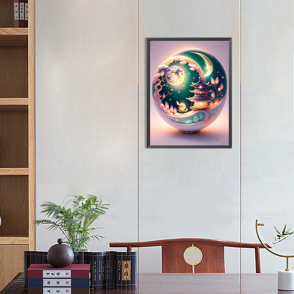 Tower And Full Moon - Full Round Drill Diamond Painting 30*40CM