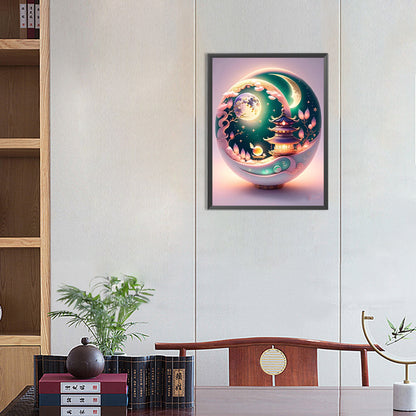 Tower And Full Moon - Full Round Drill Diamond Painting 30*40CM