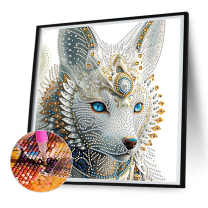 Half Face White Wolf - Special Shaped Drill Diamond Painting 30*30CM